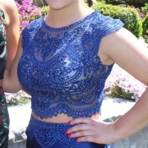 Blue full length prom dress